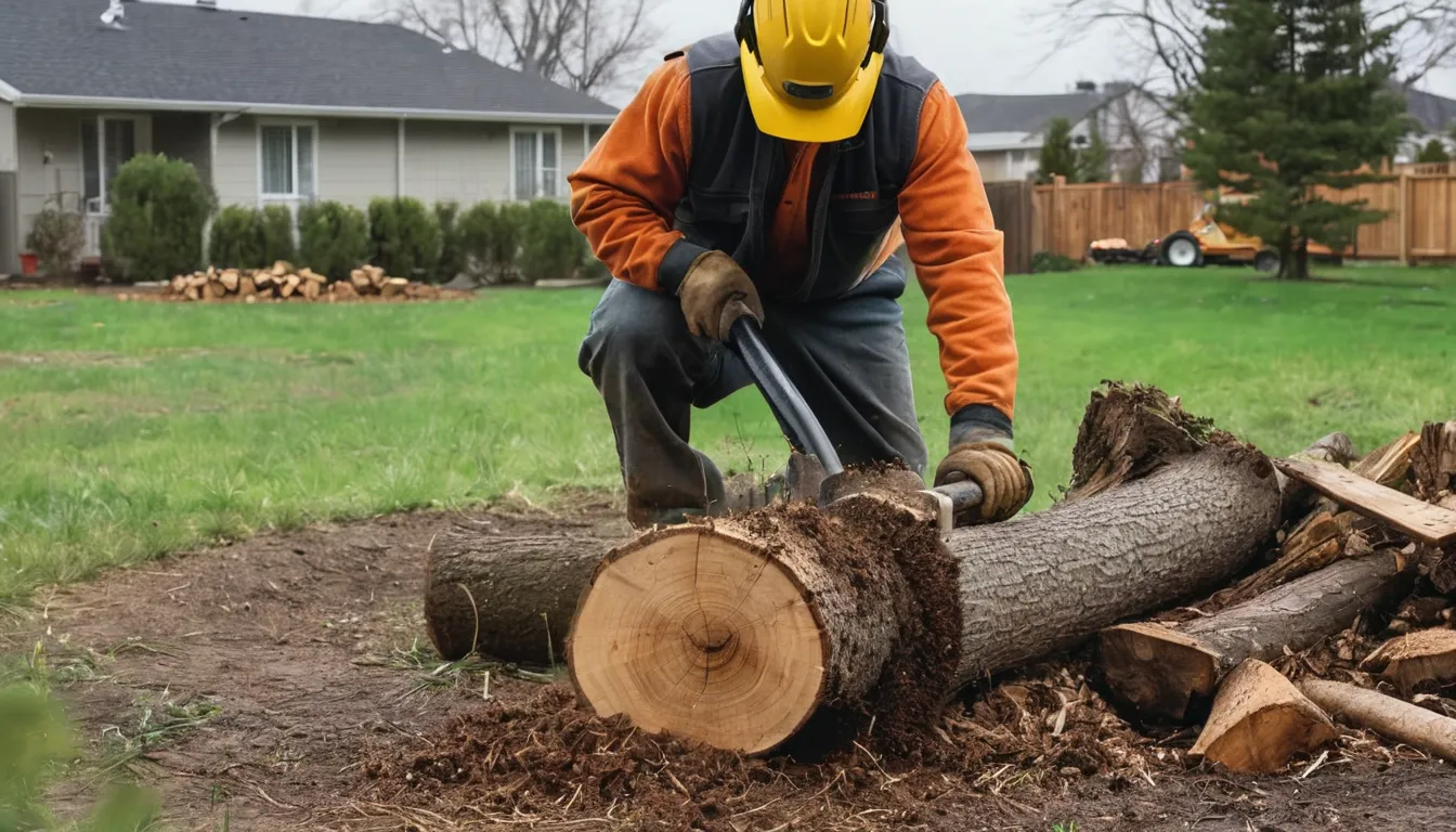 Stump grinding in a residential yard in the Harrison area